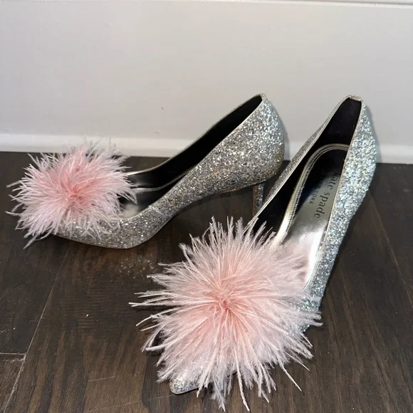 Kate Spade Marabou glitter heels 9 NEW - Picture 4 of 7